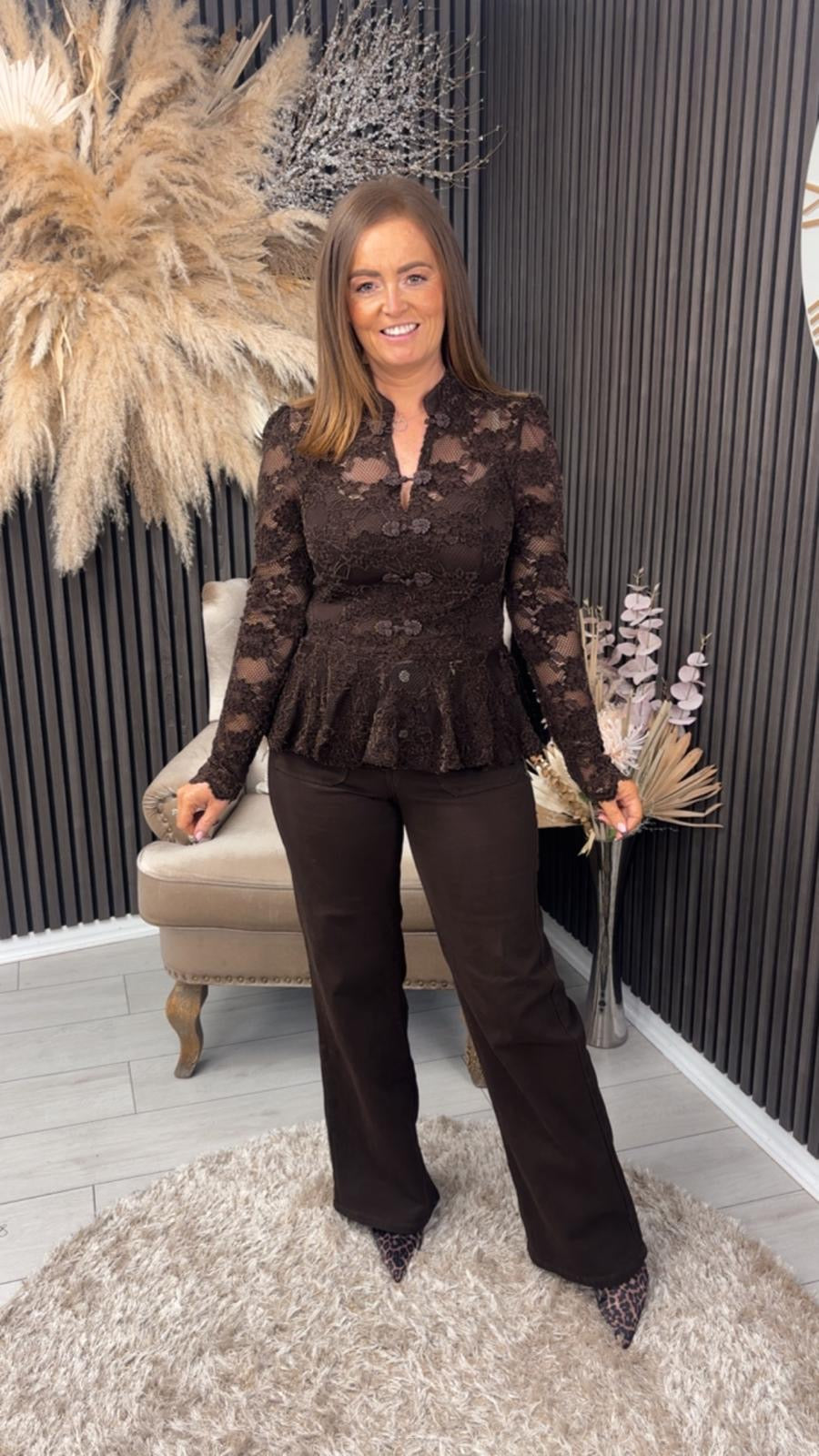 ANTHEA LACE TOP - BROWN