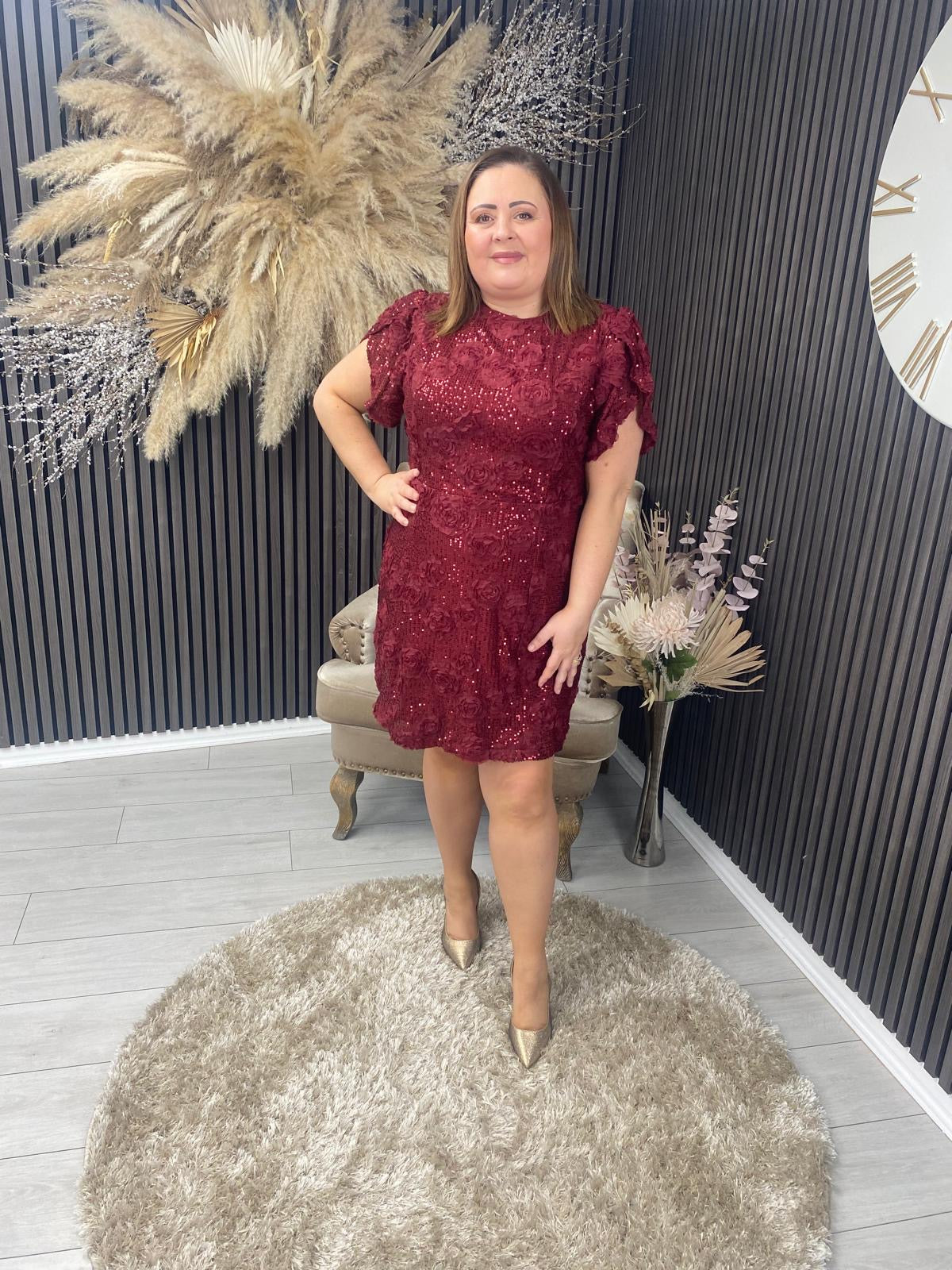 AMI DRESS - BERRY 3D FLORAL