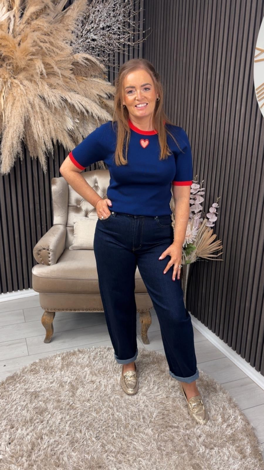 ADRINA TOP - NAVY/RED