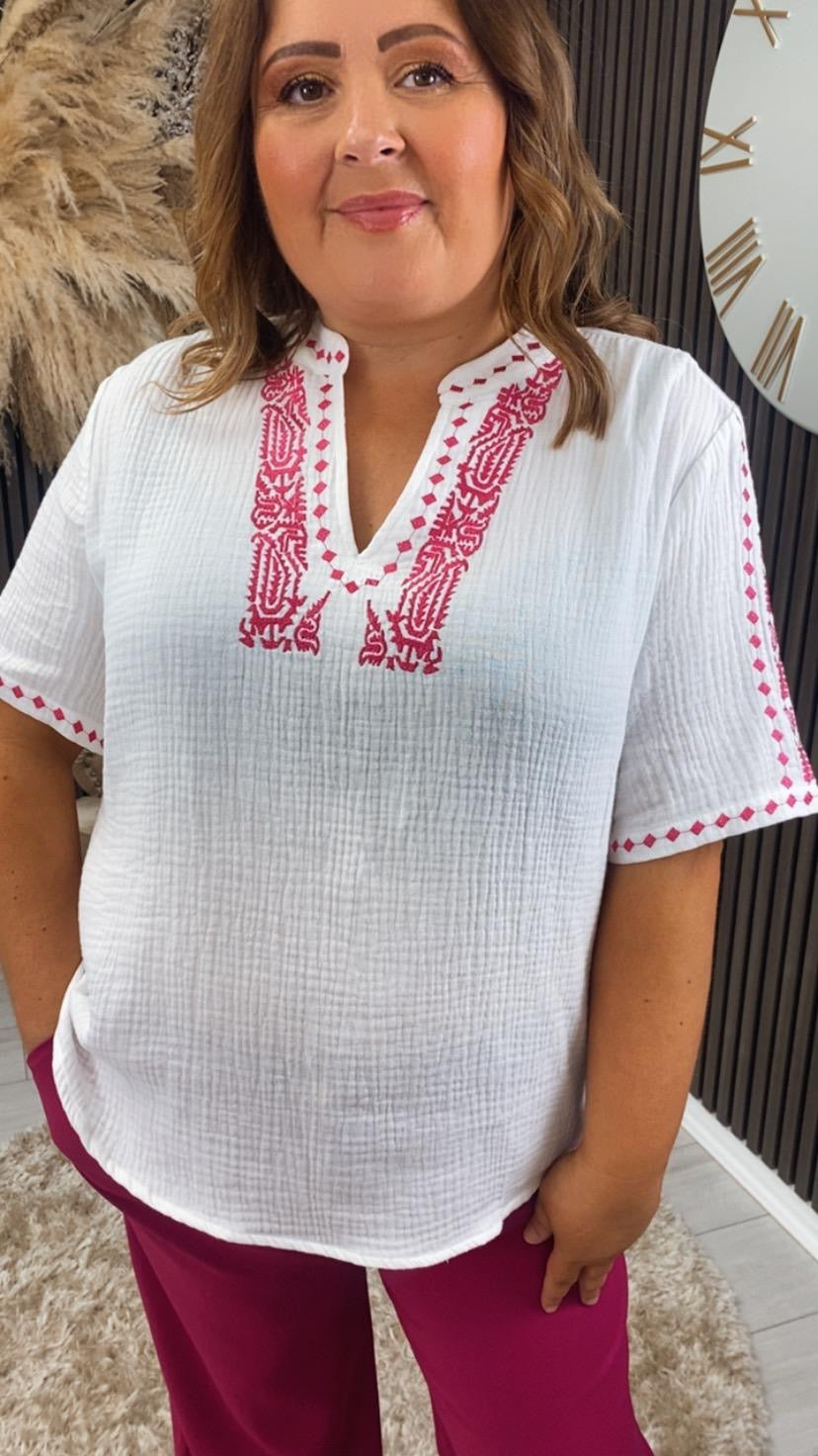 TABITHA TOP - WHITE/PINK