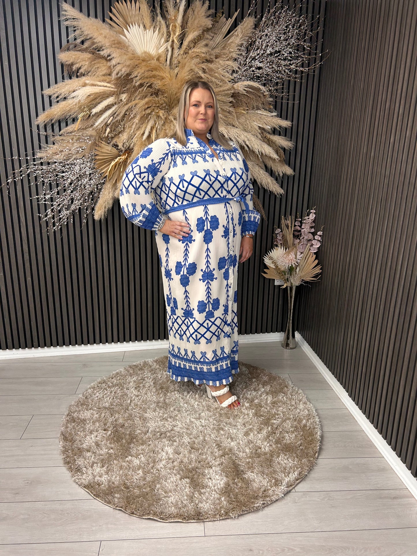 CARLEEN DRESS - WHITE/BLUE
