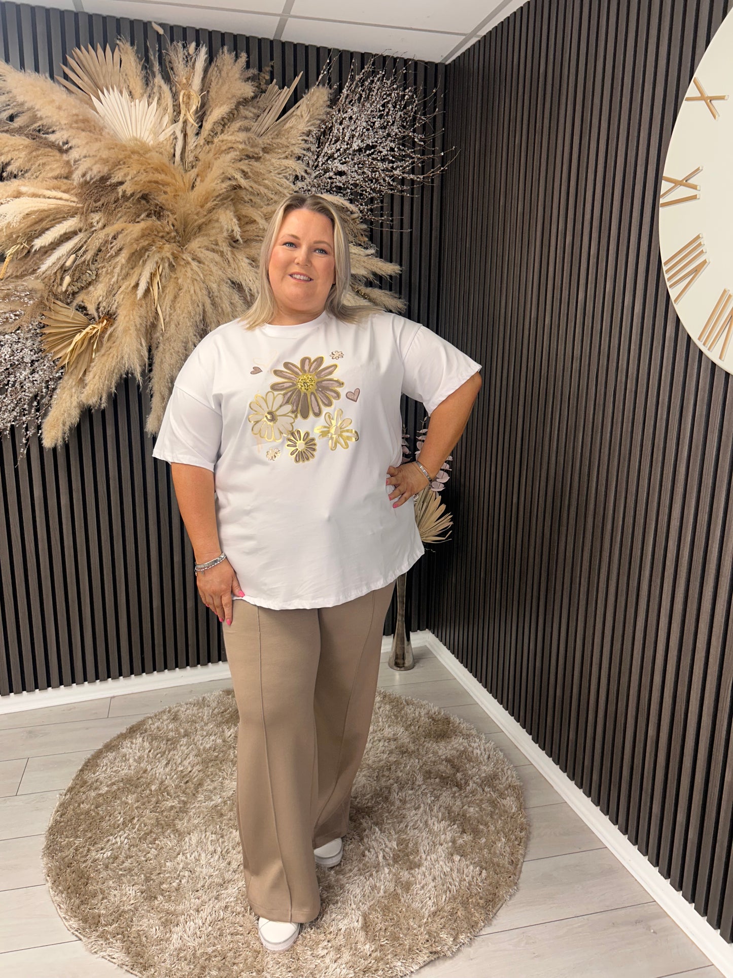 FRANCESCA T-SHIRT - WHITE/BROWN