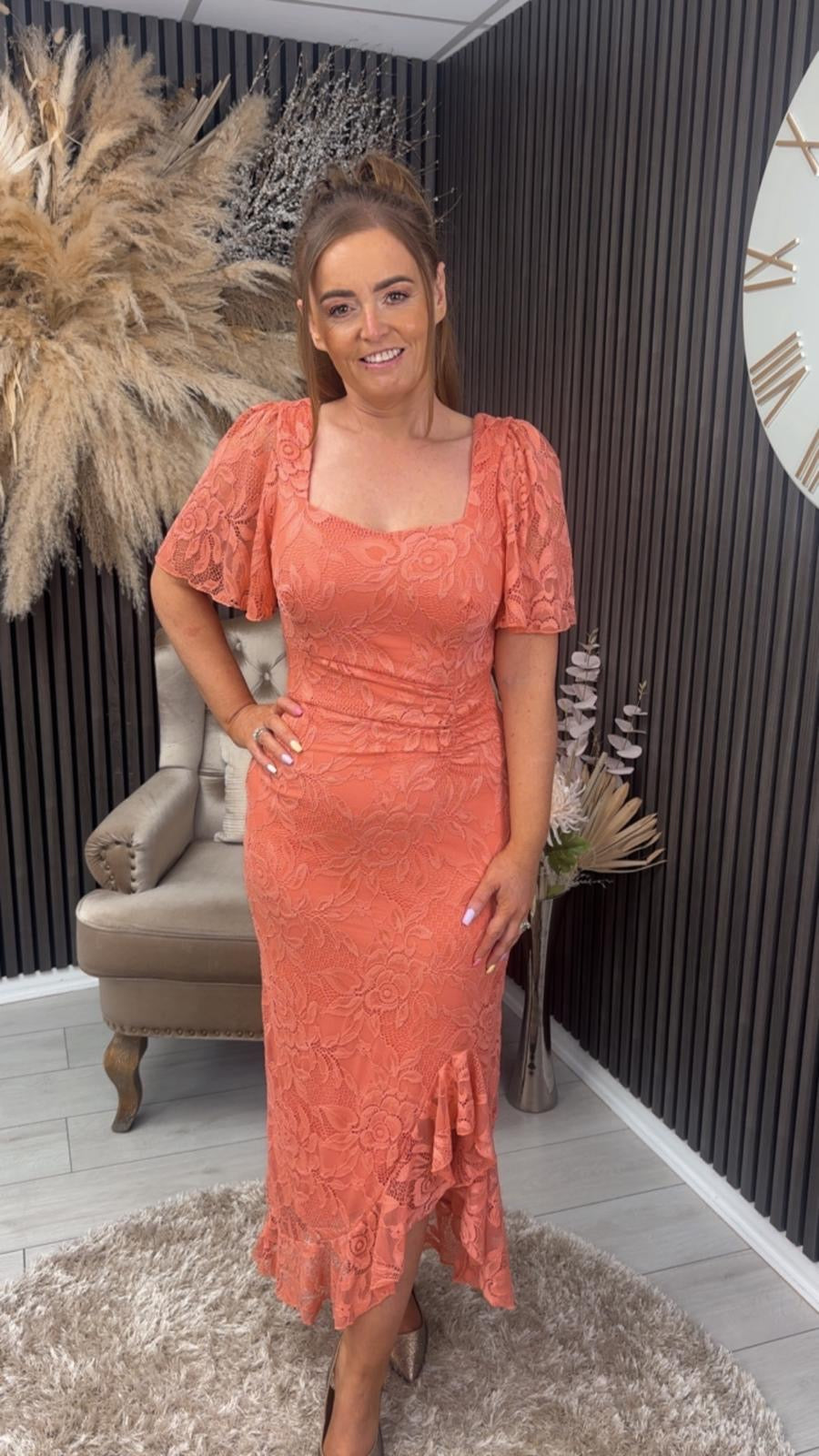 HEIDI LACE DRESS - CORAL