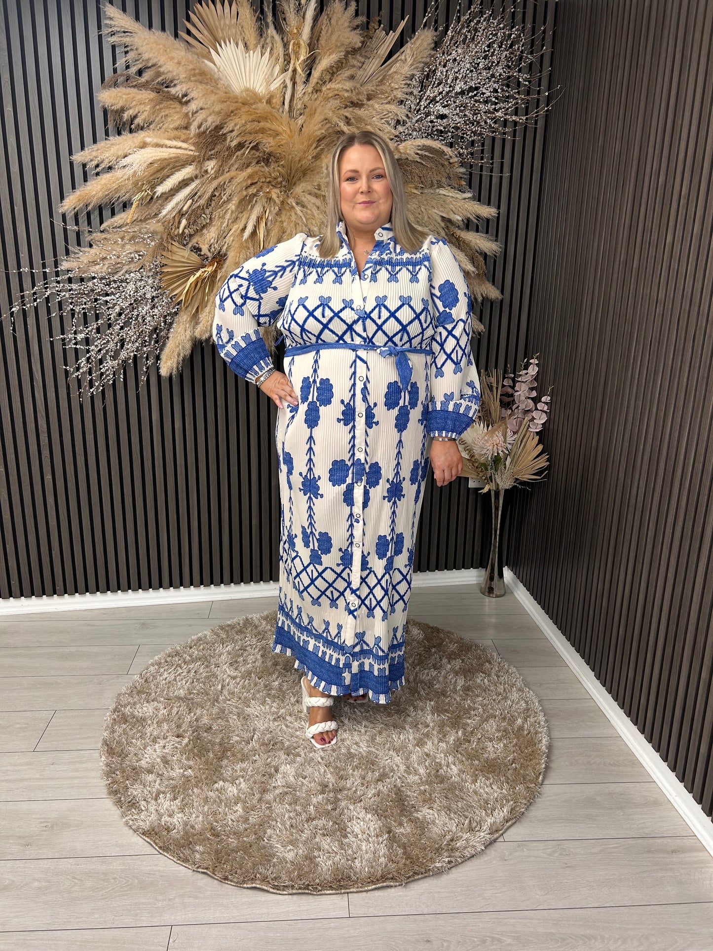CARLEEN DRESS - WHITE/BLUE