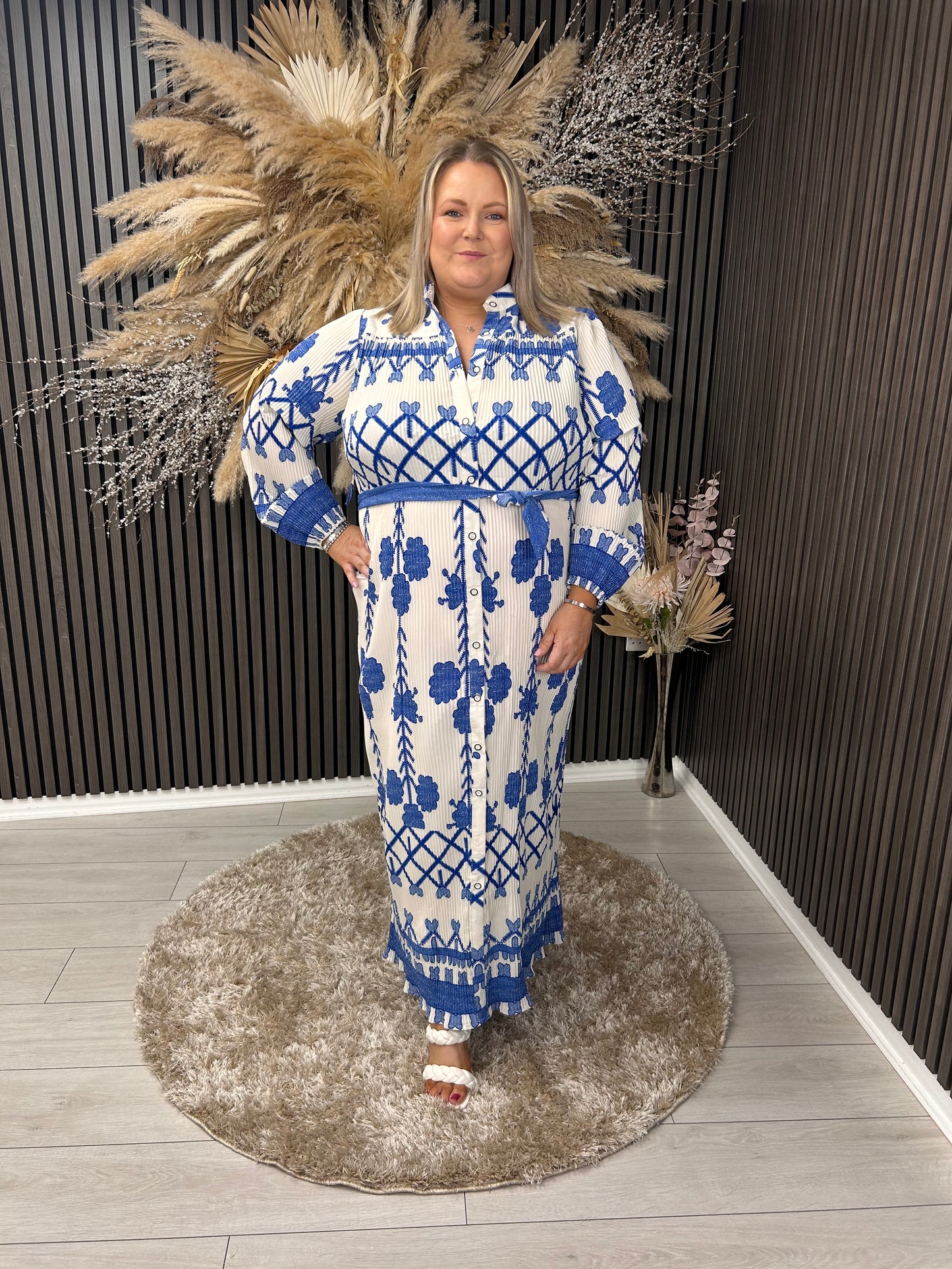 CARLEEN DRESS - WHITE/BLUE