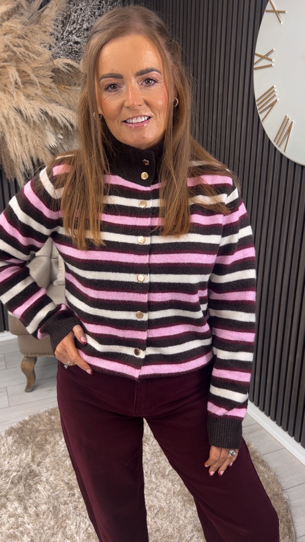 CORA CARDIGAN - BROWN/PINK