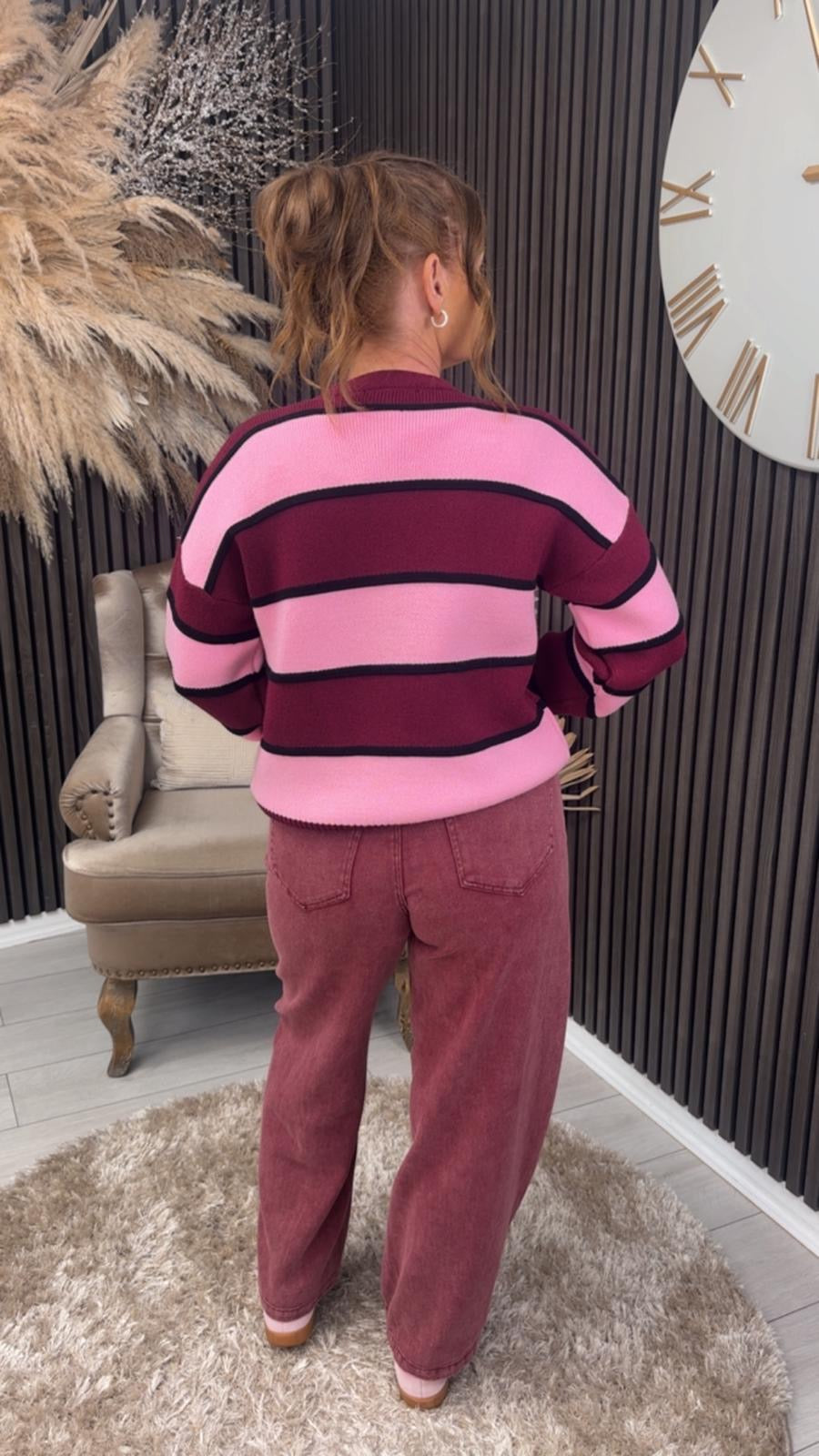 SHANNON CARDIGAN - BURGUNDY/PINK