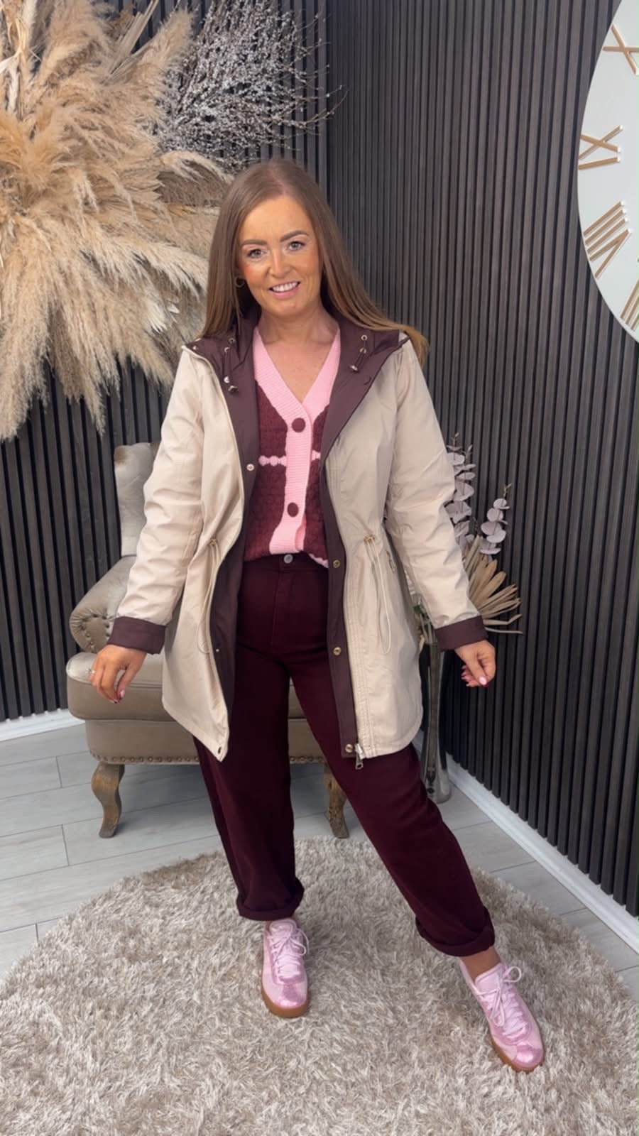 KEEVIE CARDIGAN - PINK/BURGUNDY