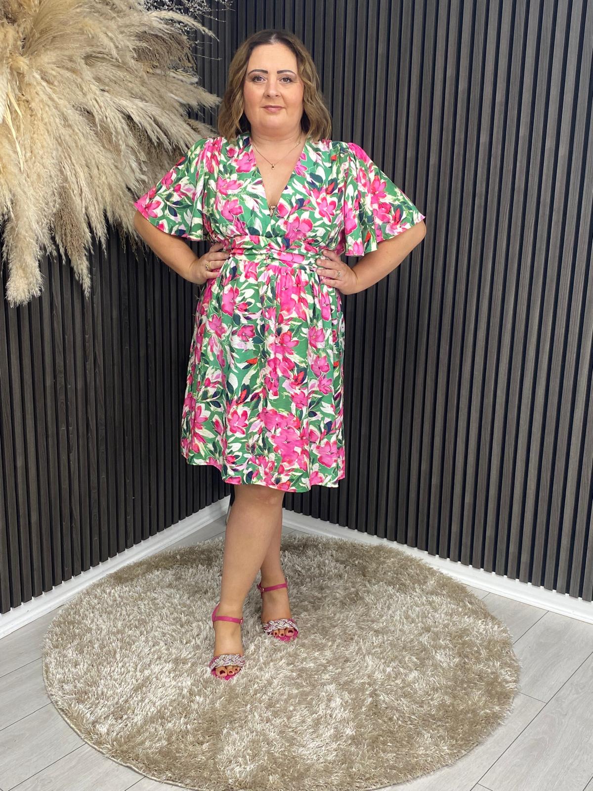 ALISON DRESS - GREEN/PINK