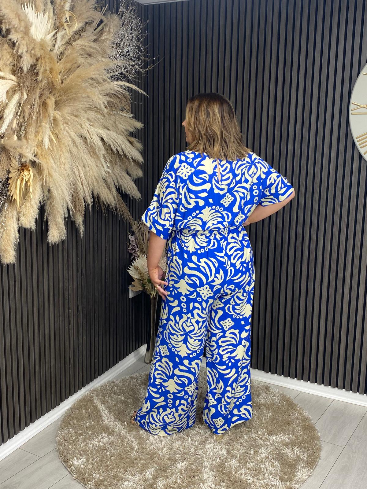 KRISTIE JUMPSUIT - BLUE/CREAM