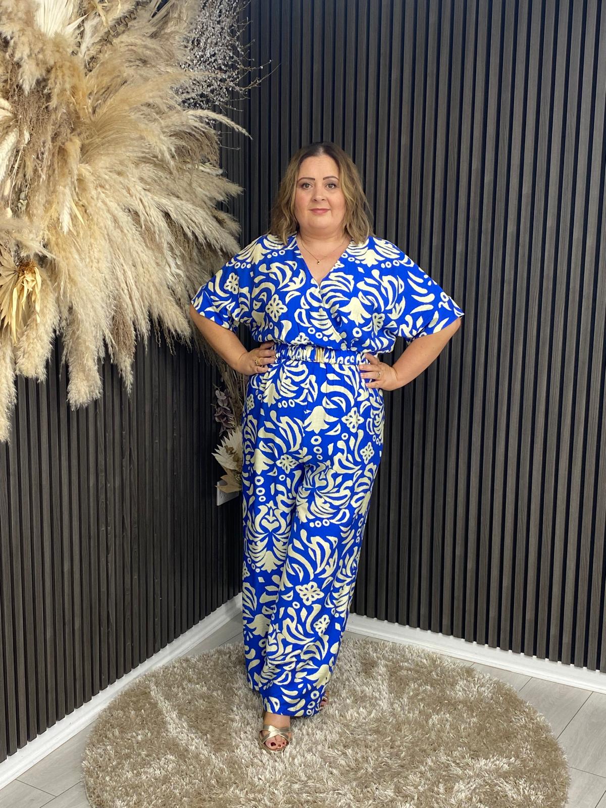 KRISTIE JUMPSUIT - BLUE/CREAM