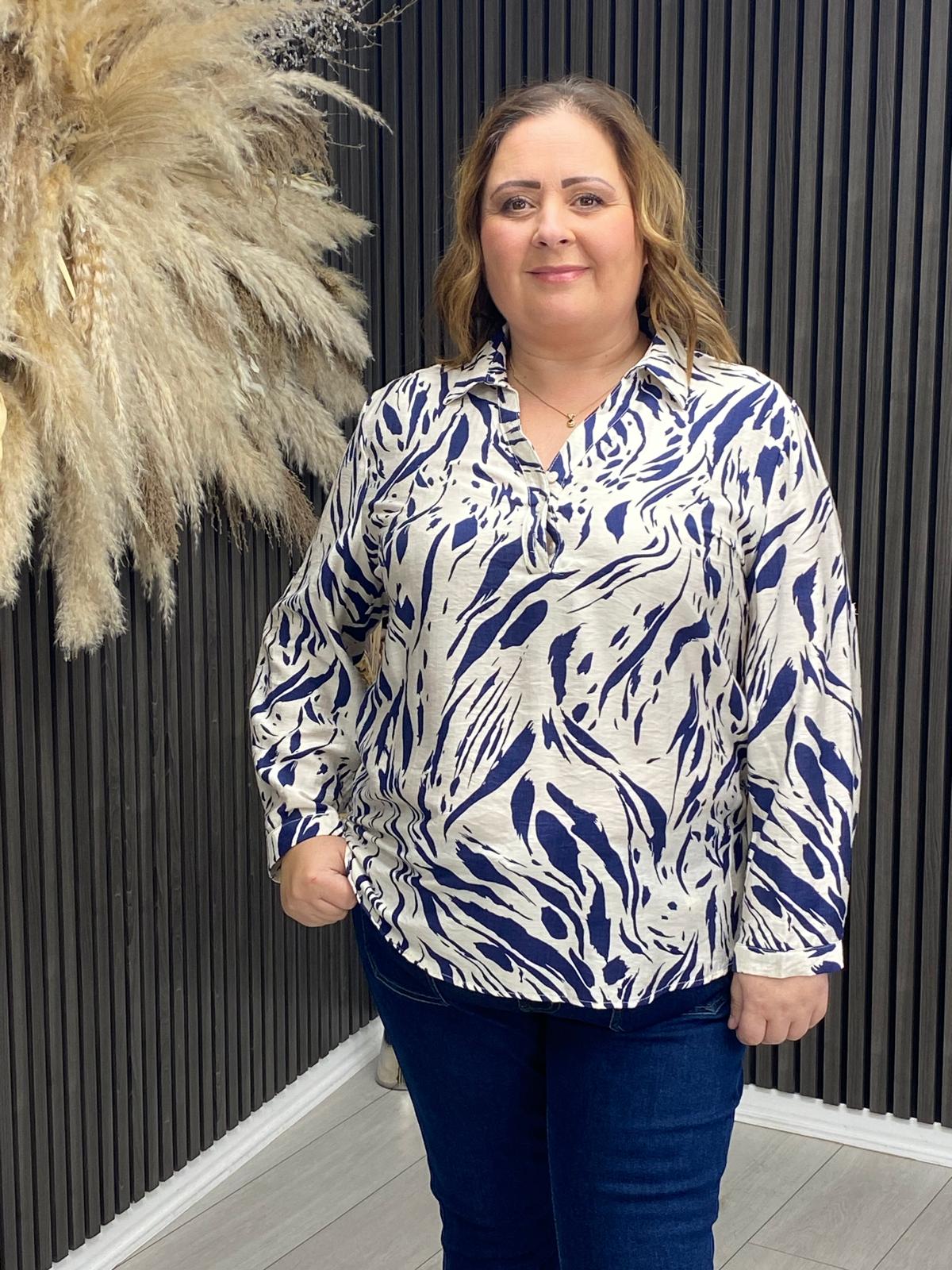 LUCIE TOP - CREAM/NAVY