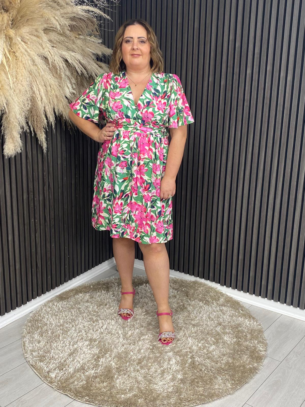 ALISON DRESS - GREEN/PINK