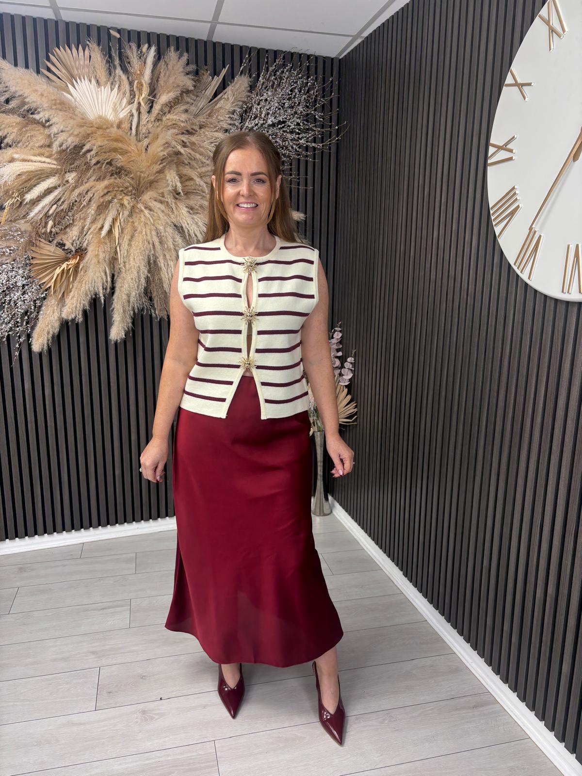 ELAINE VEST - CREAM/BURGUNDY