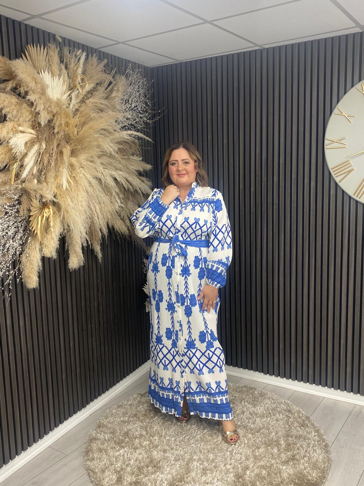 CARLEEN DRESS - WHITE/BLUE