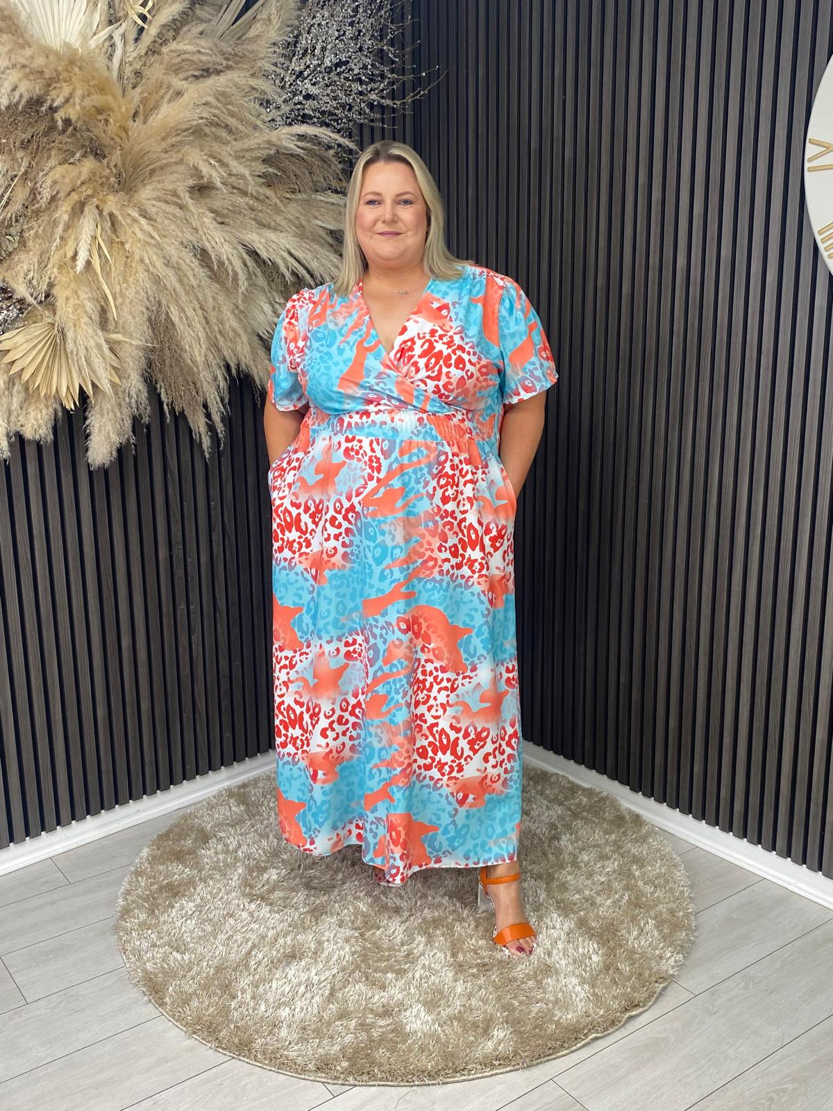 CERYS DRESS - BLUE/ORANGE