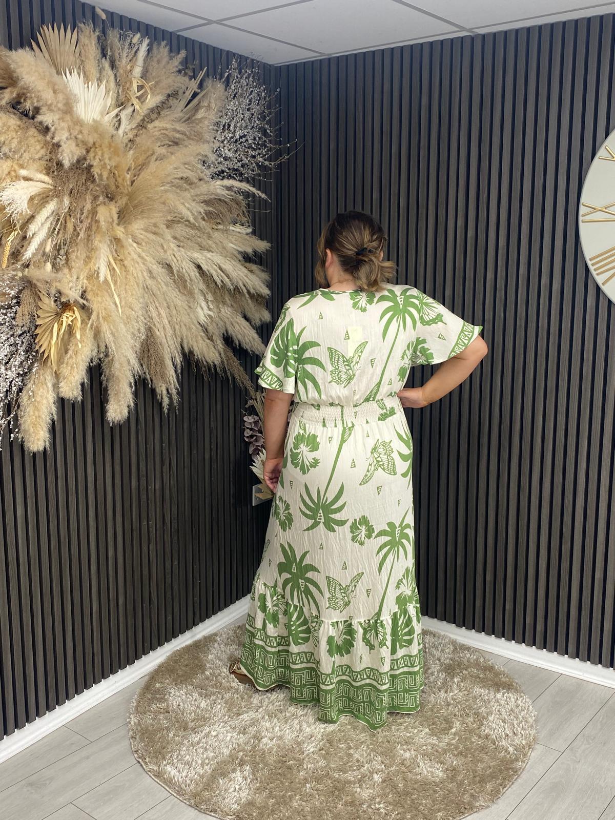 LIZZIE DRESS - CREAM/GREEN