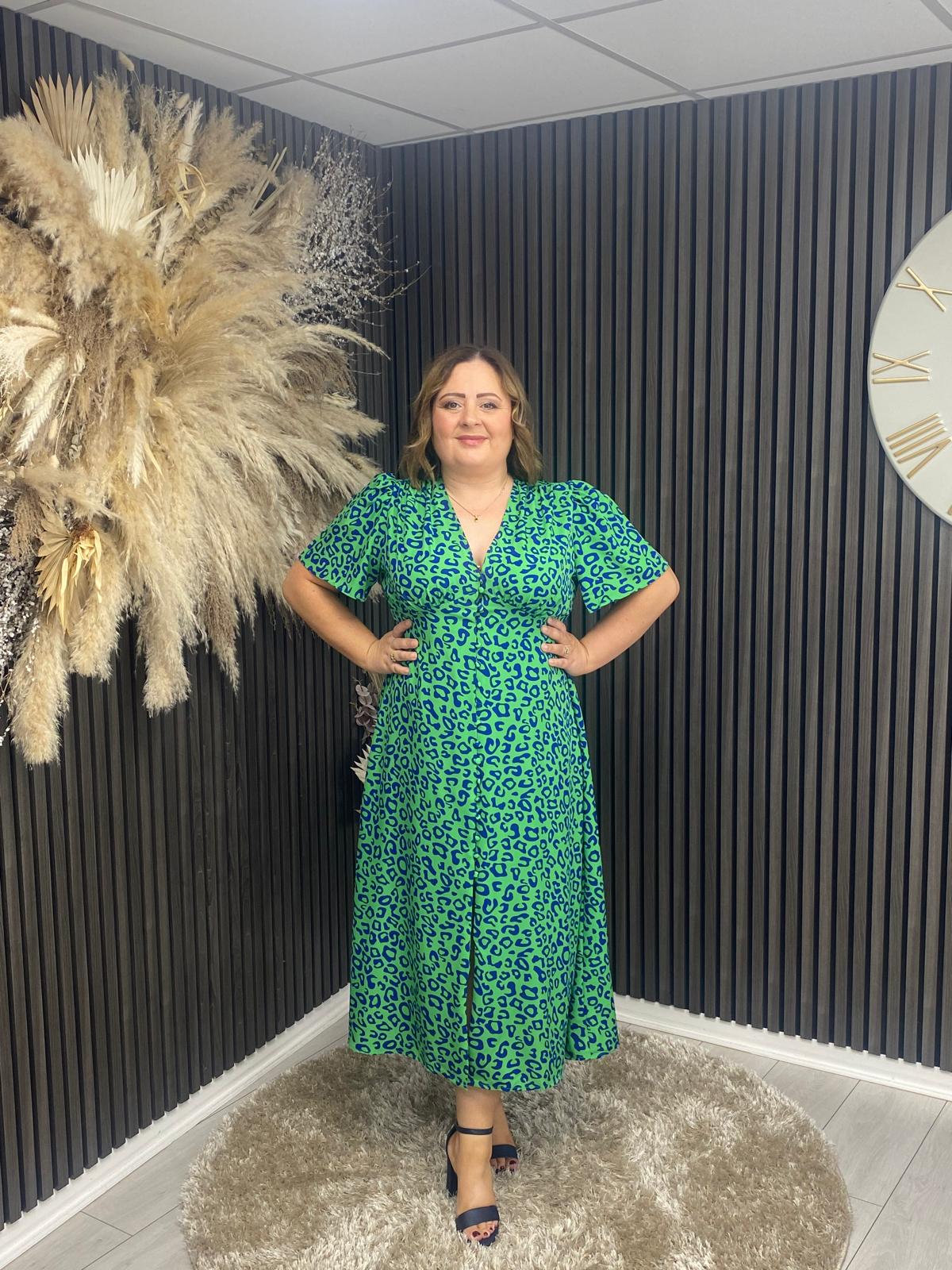 STELLA DRESS - GREEN/BLUE ANIMAL