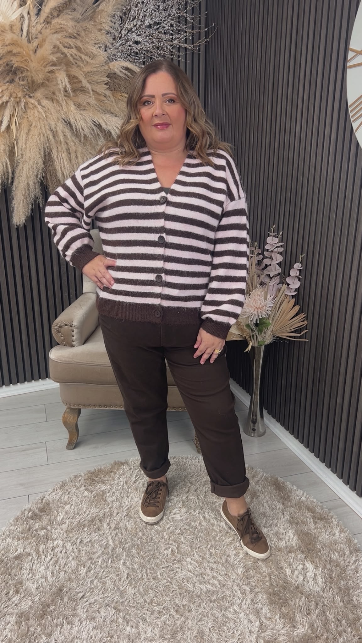NOELEEN CARDIGAN - PINK/BROWN