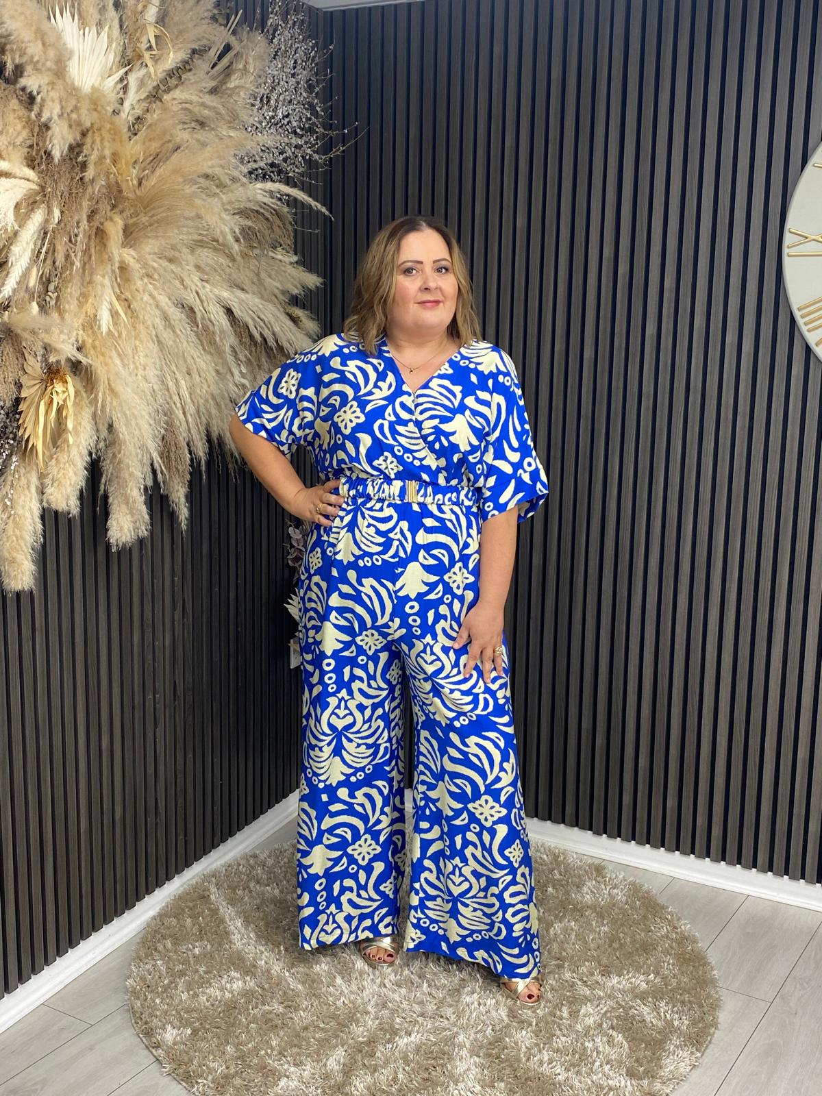 KRISTIE JUMPSUIT - BLUE/CREAM