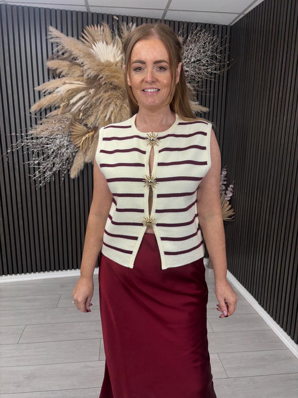 ELAINE VEST - CREAM/BURGUNDY