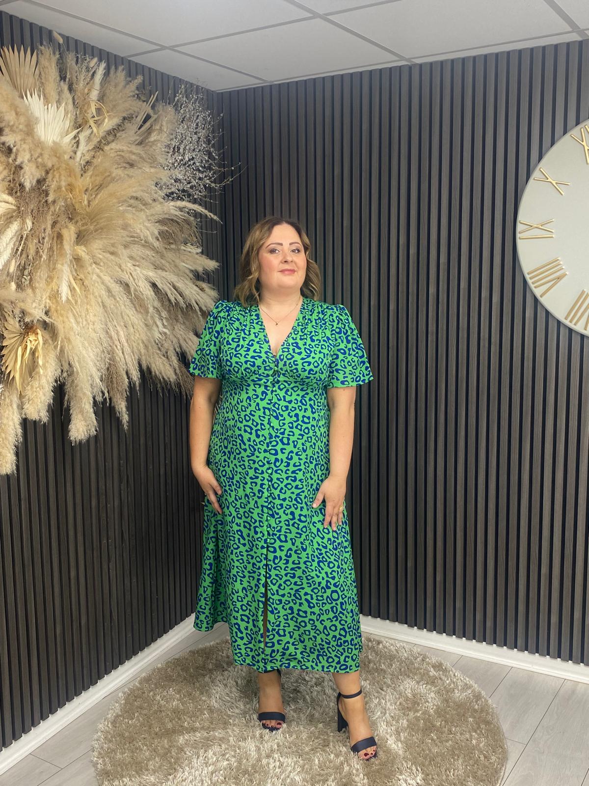 STELLA DRESS - GREEN/BLUE ANIMAL