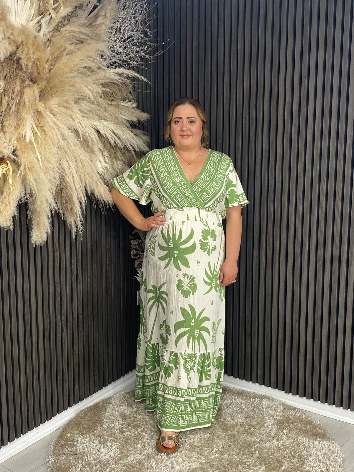 LIZZIE DRESS - CREAM/GREEN