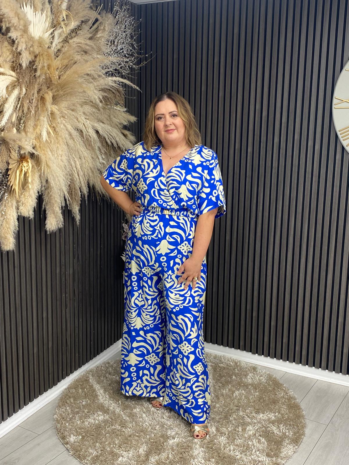 KRISTIE JUMPSUIT - BLUE/CREAM