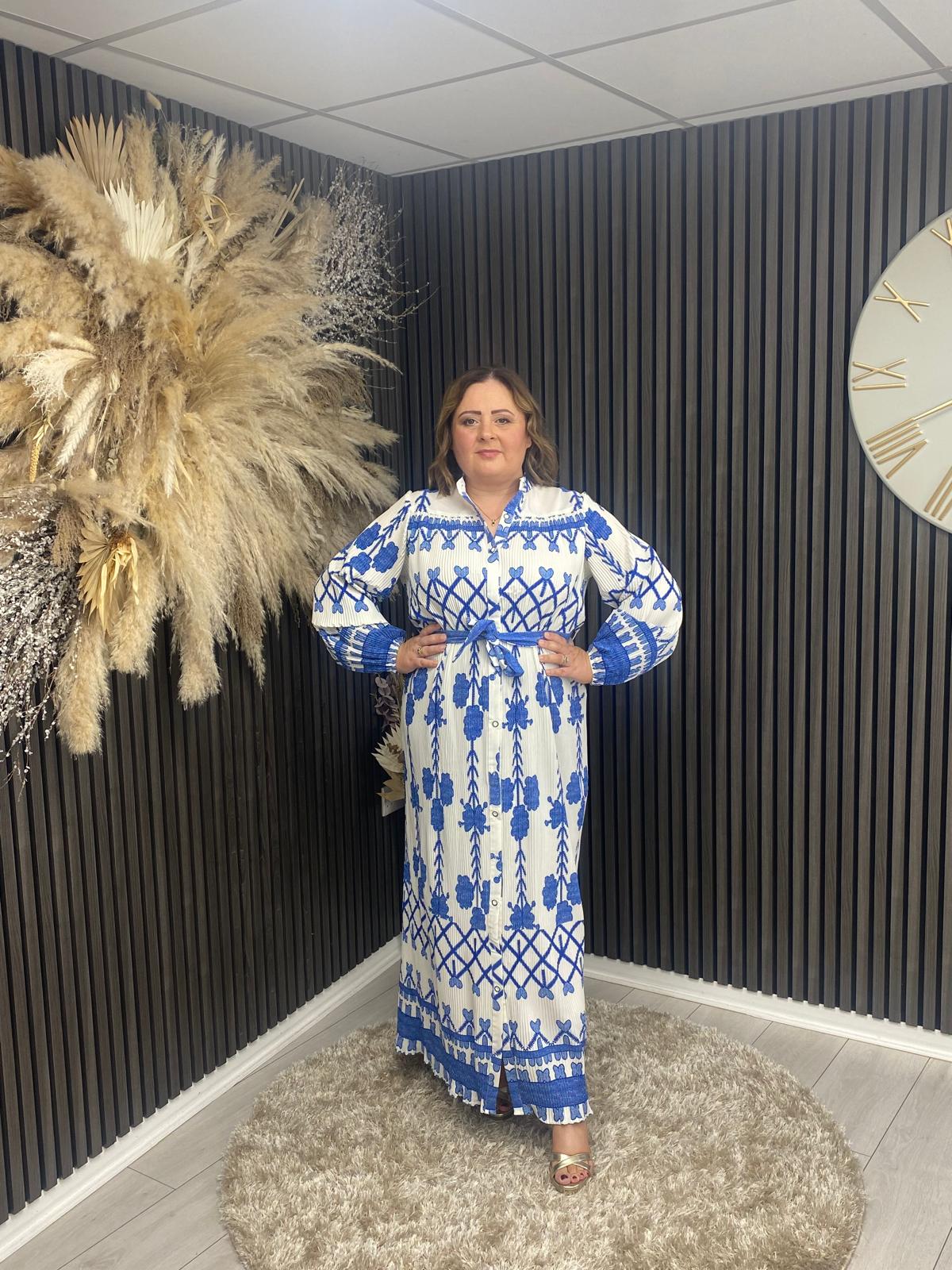 CARLEEN DRESS - WHITE/BLUE