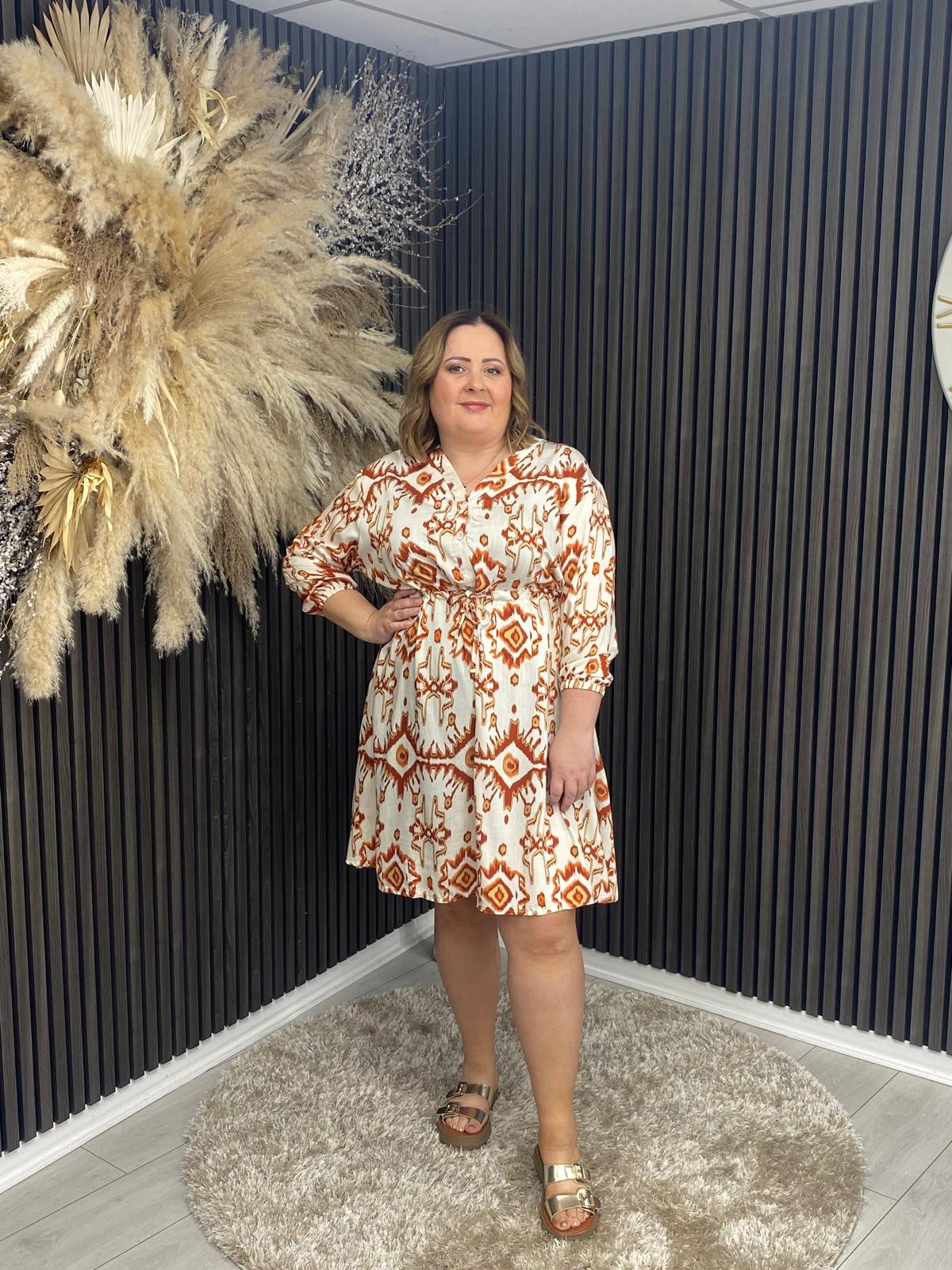 ANNA ROSE DRESS - ORANGE/CREAM