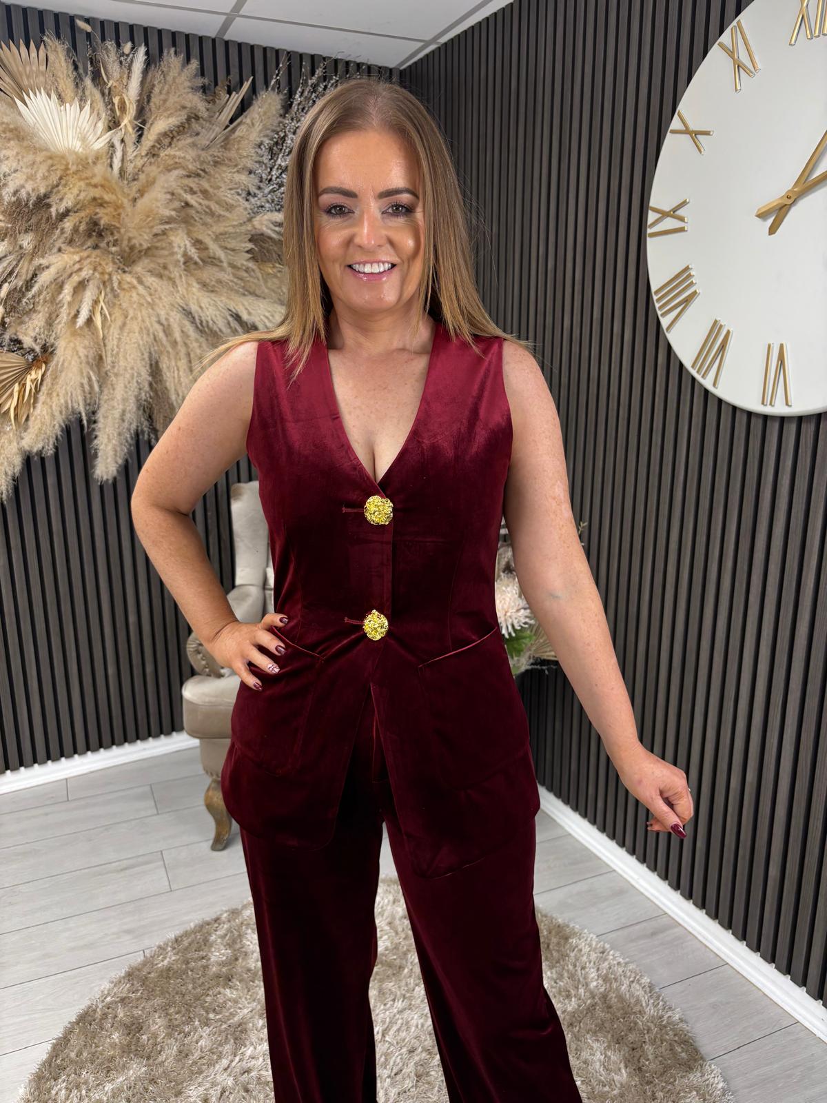 JUDY TROUSERS - BORDEAUX VELVET