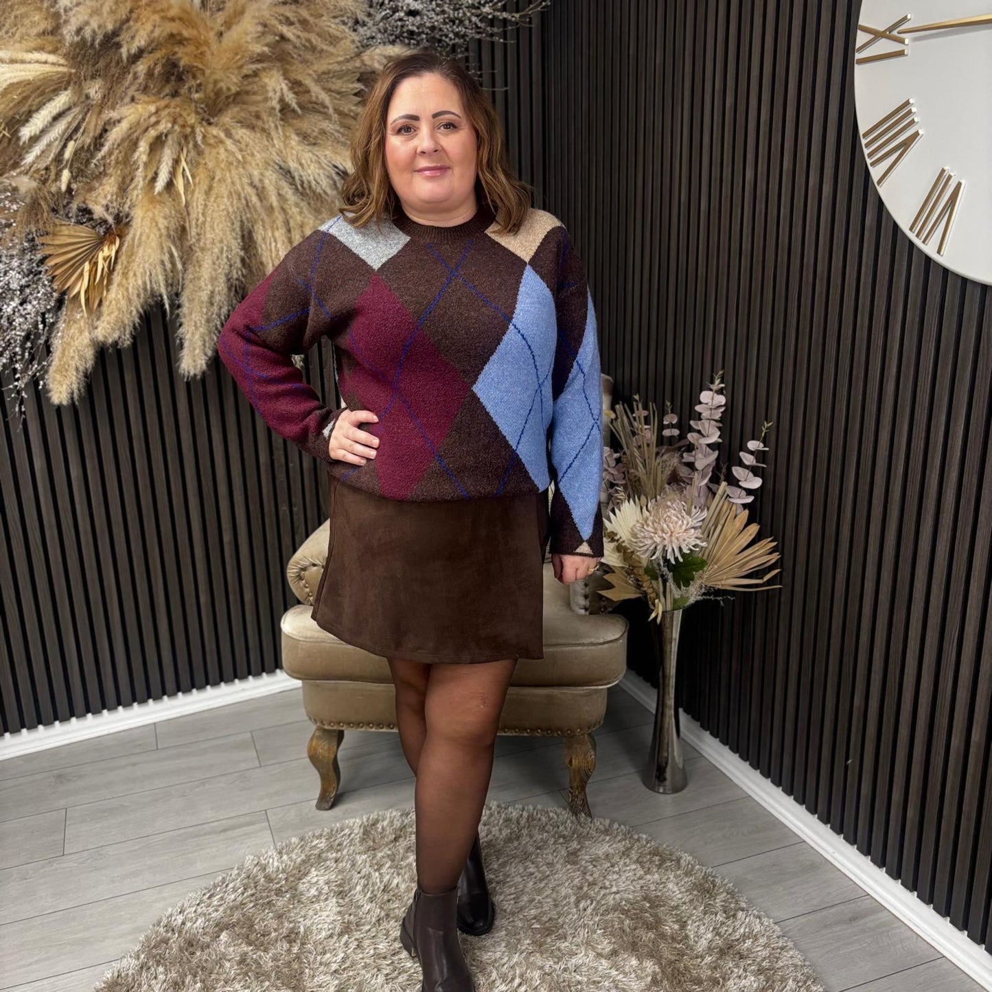 GILLY JUMPER - BROWN/BLUE