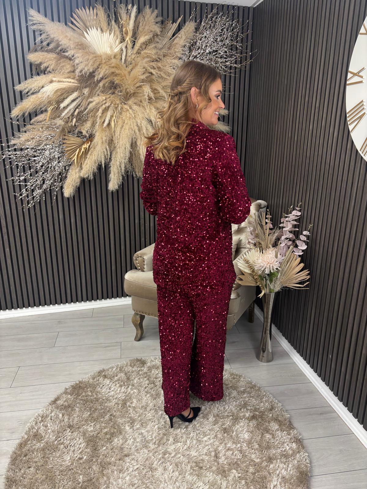 NUALA TROUSERS - WINE SEQUIN
