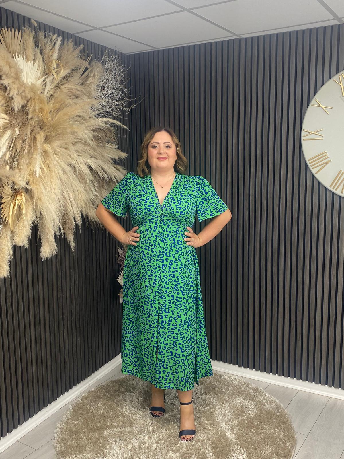 STELLA DRESS - GREEN/BLUE ANIMAL