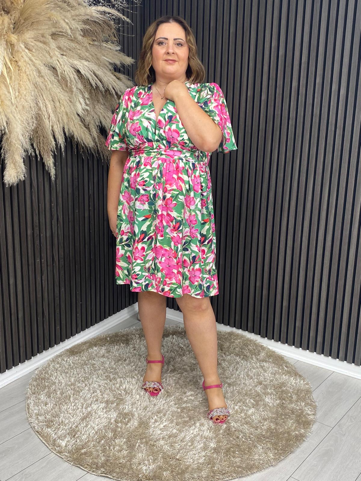ALISON DRESS - GREEN/PINK