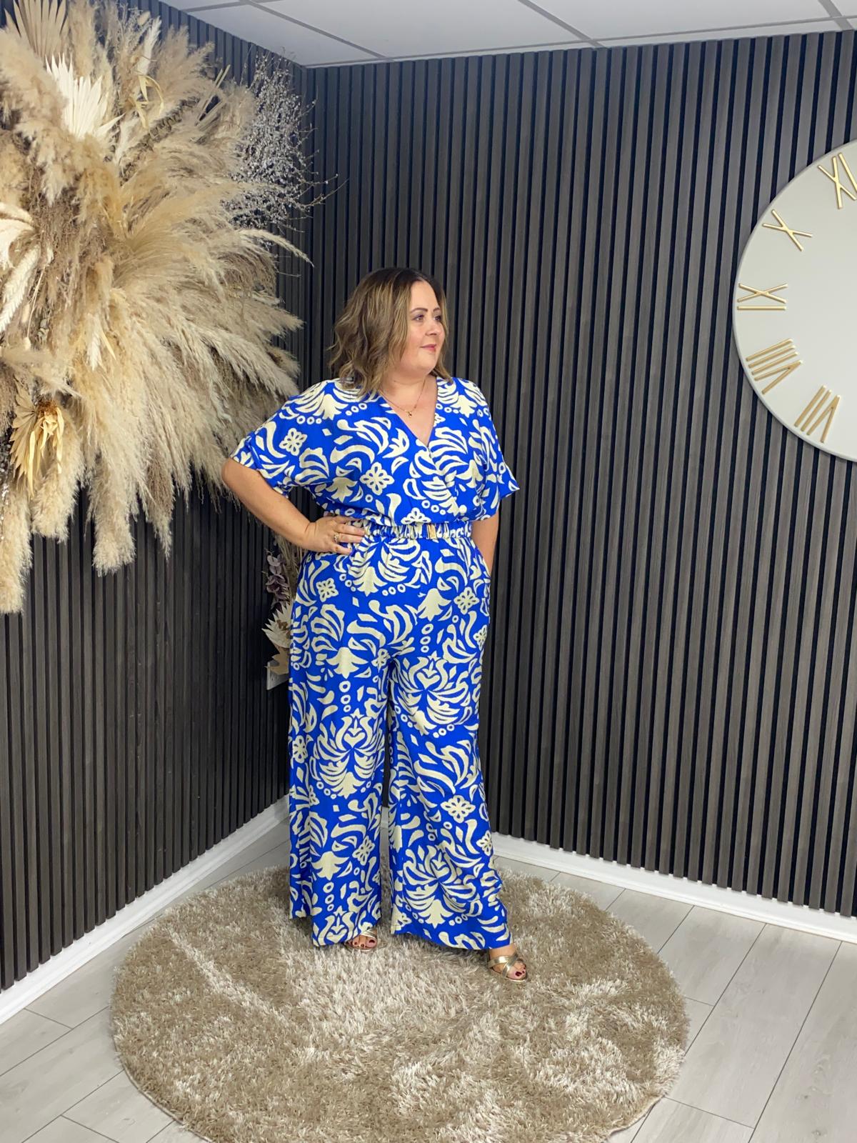 KRISTIE JUMPSUIT - BLUE/CREAM