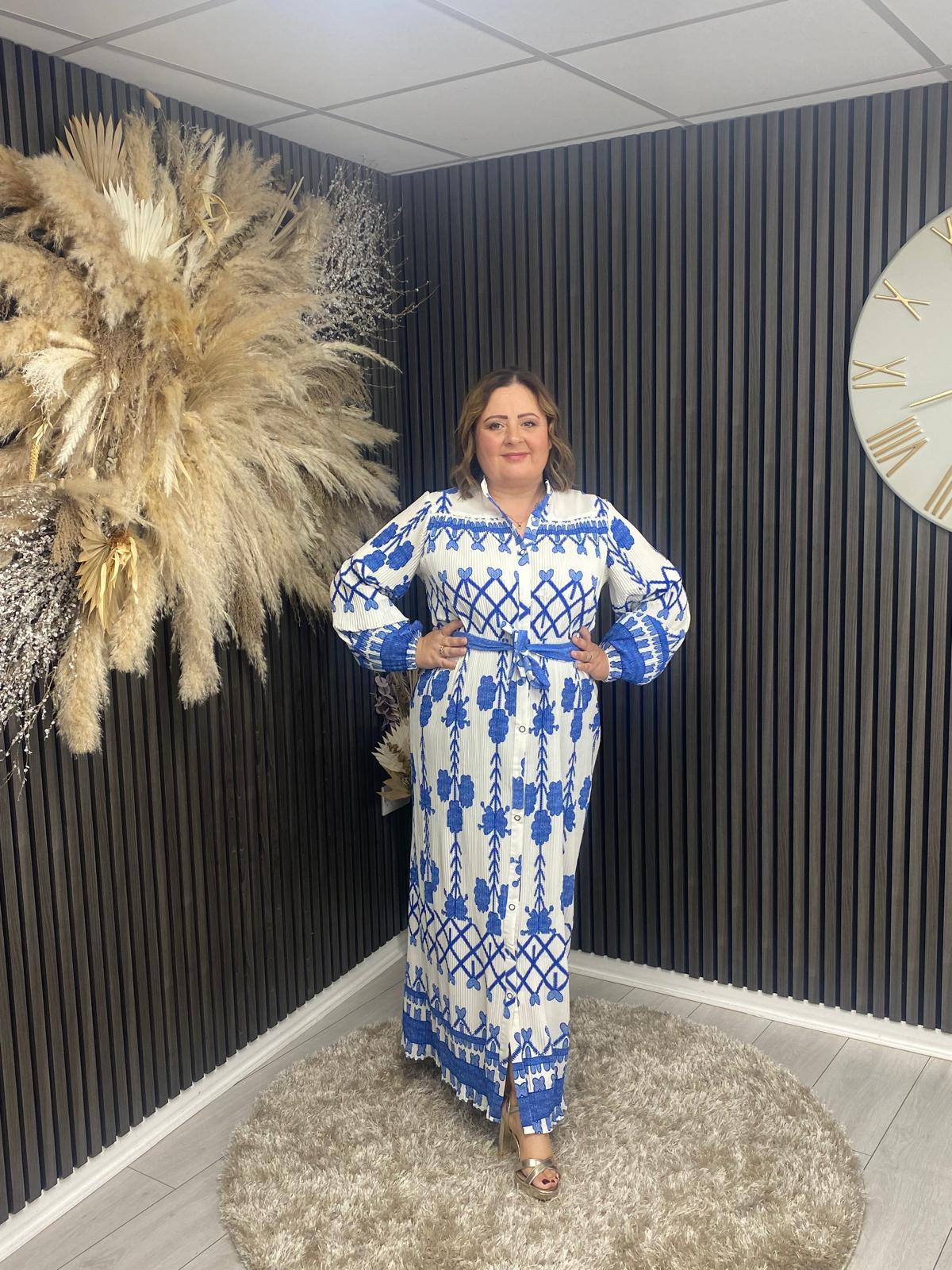 CARLEEN DRESS - WHITE/BLUE