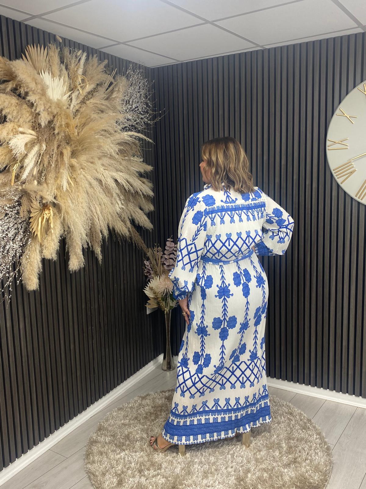 CARLEEN DRESS - WHITE/BLUE