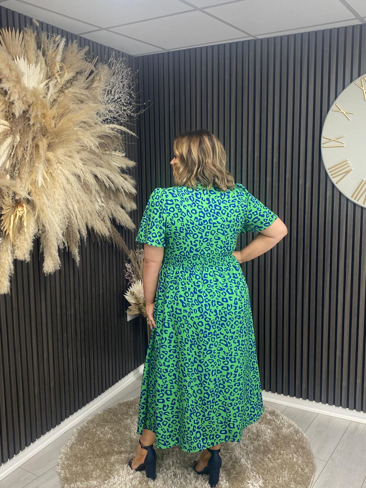 STELLA DRESS - GREEN/BLUE ANIMAL