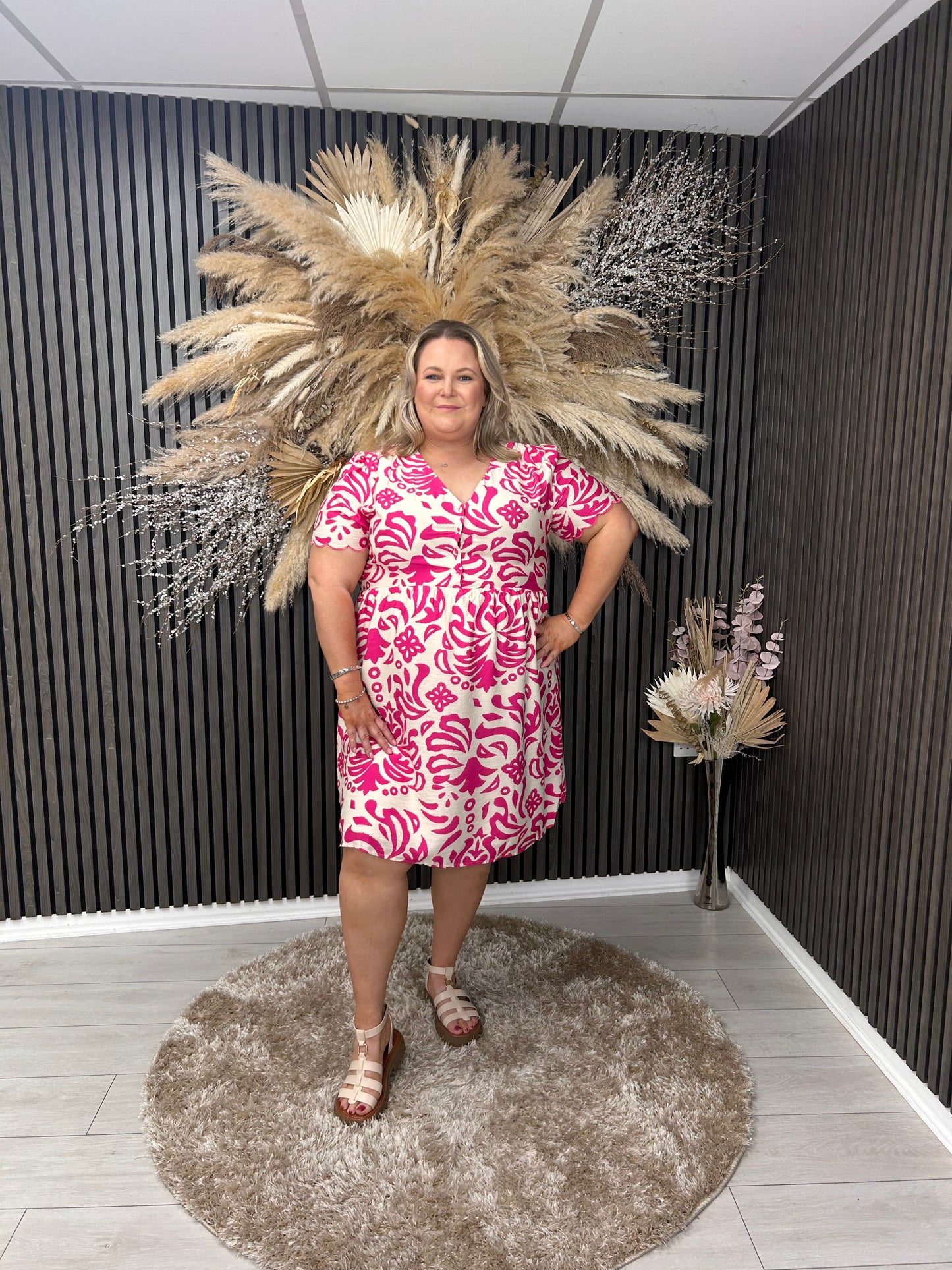 TORI DRESS - PINK/CREAM
