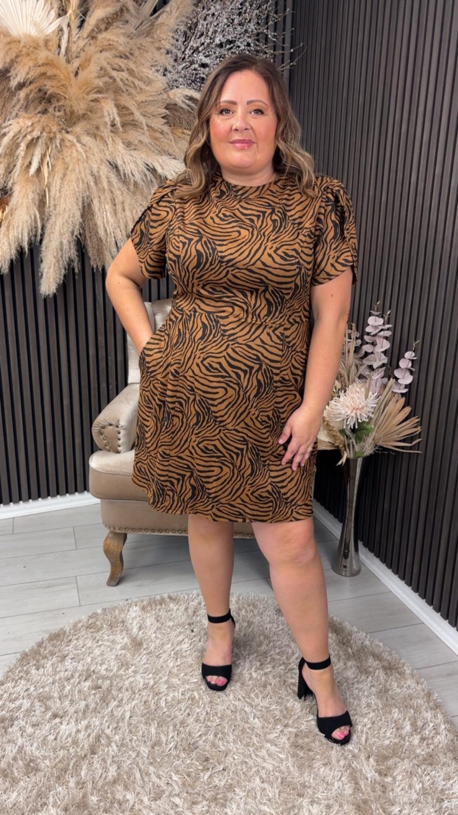 AMI DRESS - BROWN ZEBRA