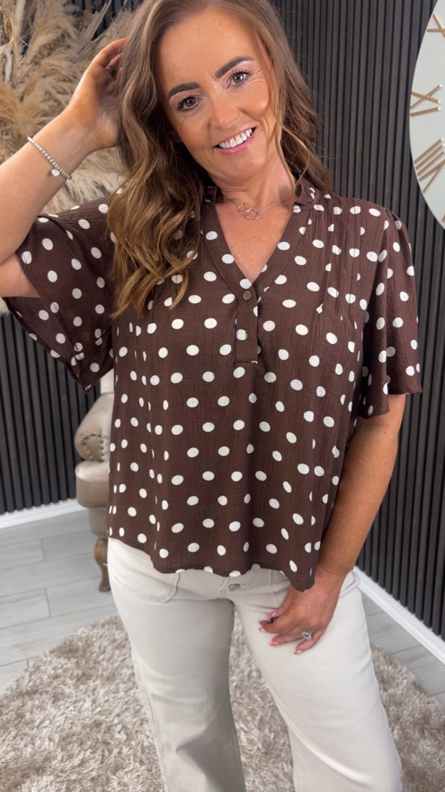 ORLANDA TOP - BROWN/CREAM SPOT