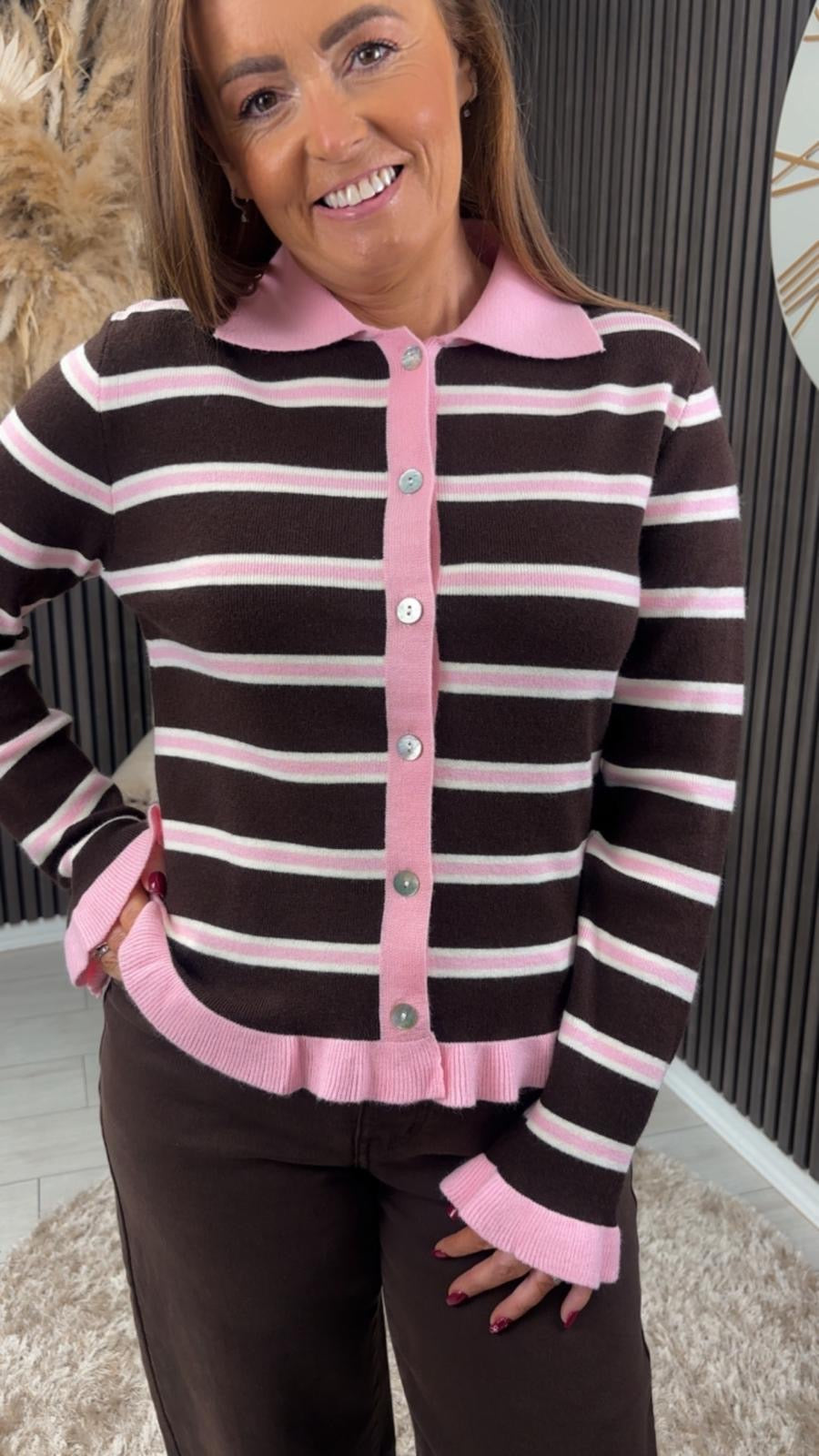 ISOLDE CARDIGAN - BROWN/PINK