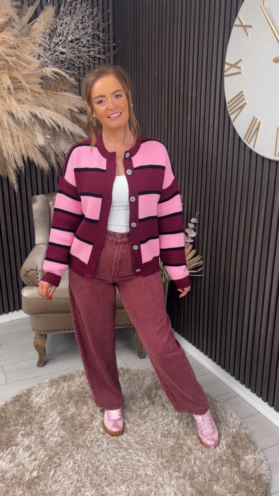 SHANNON CARDIGAN - BURGUNDY/PINK