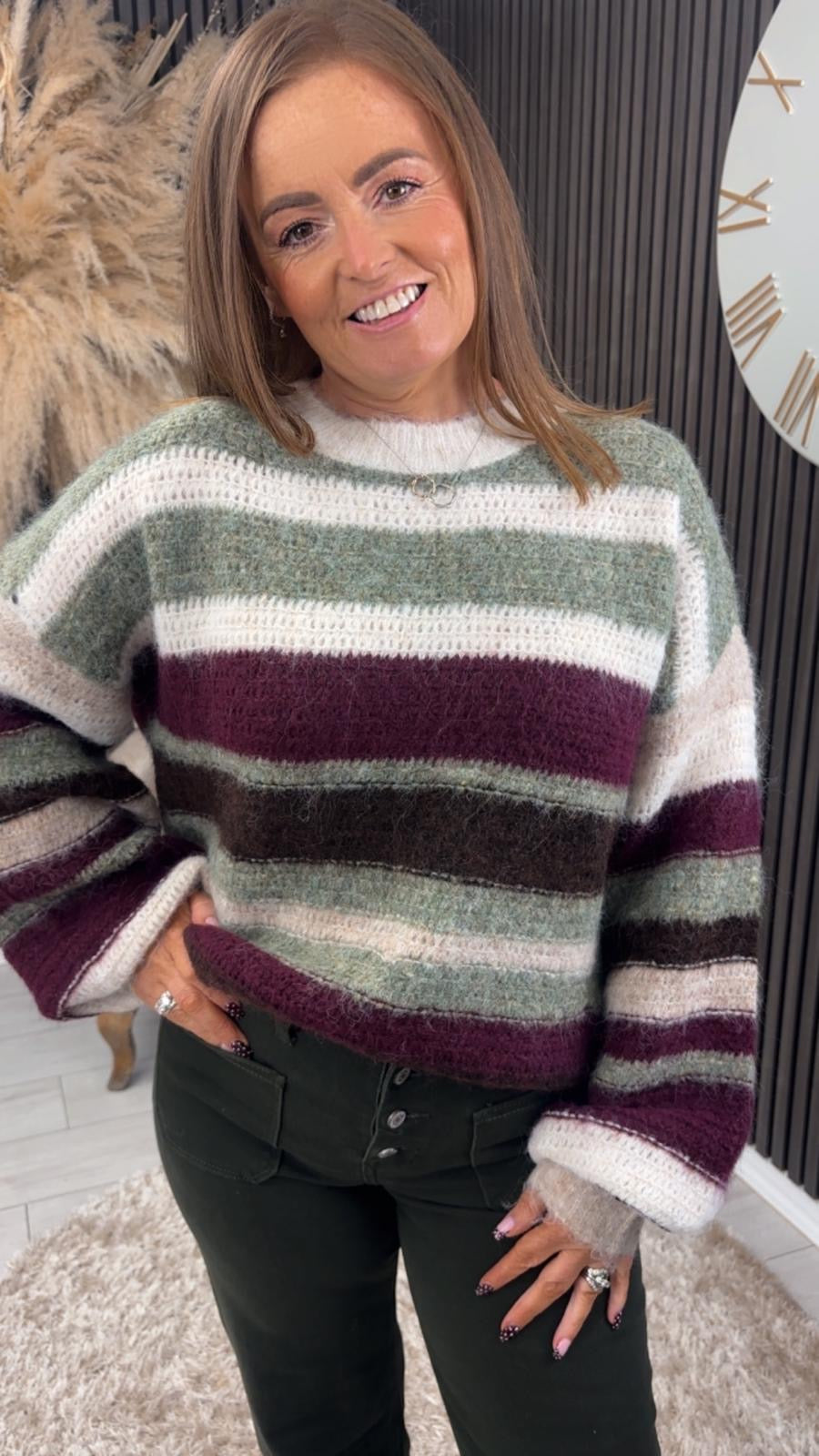 BRIANNA JUMPER - KHAKI/BURGUNDY