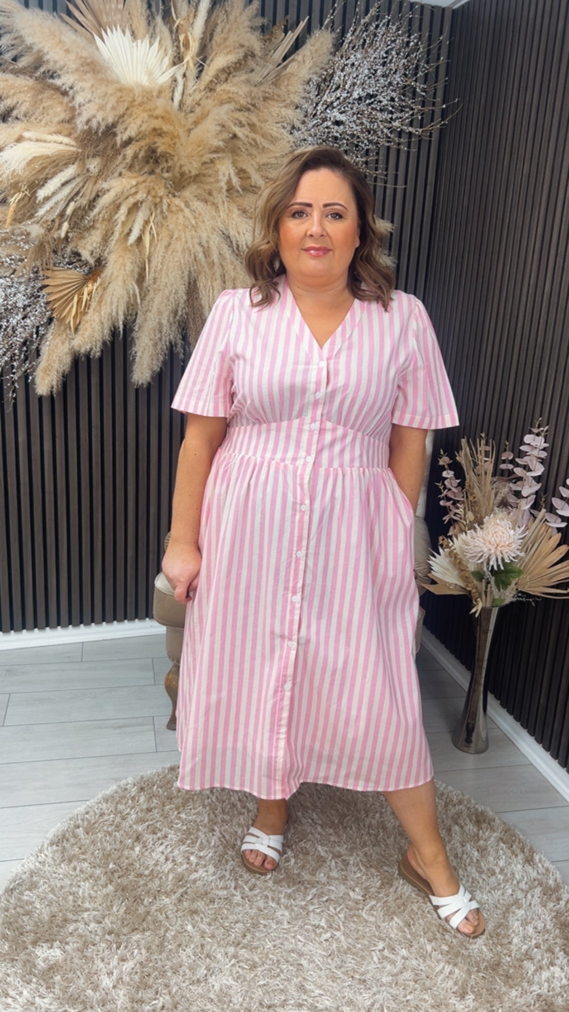 ALANNA DRESS - PINK STRIPE