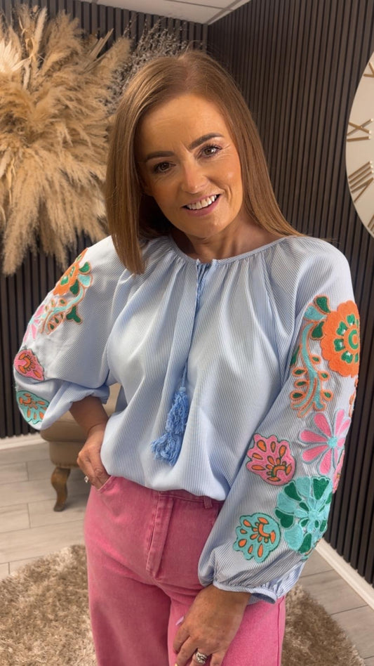 POPPY TOP - BLUE STRIPE