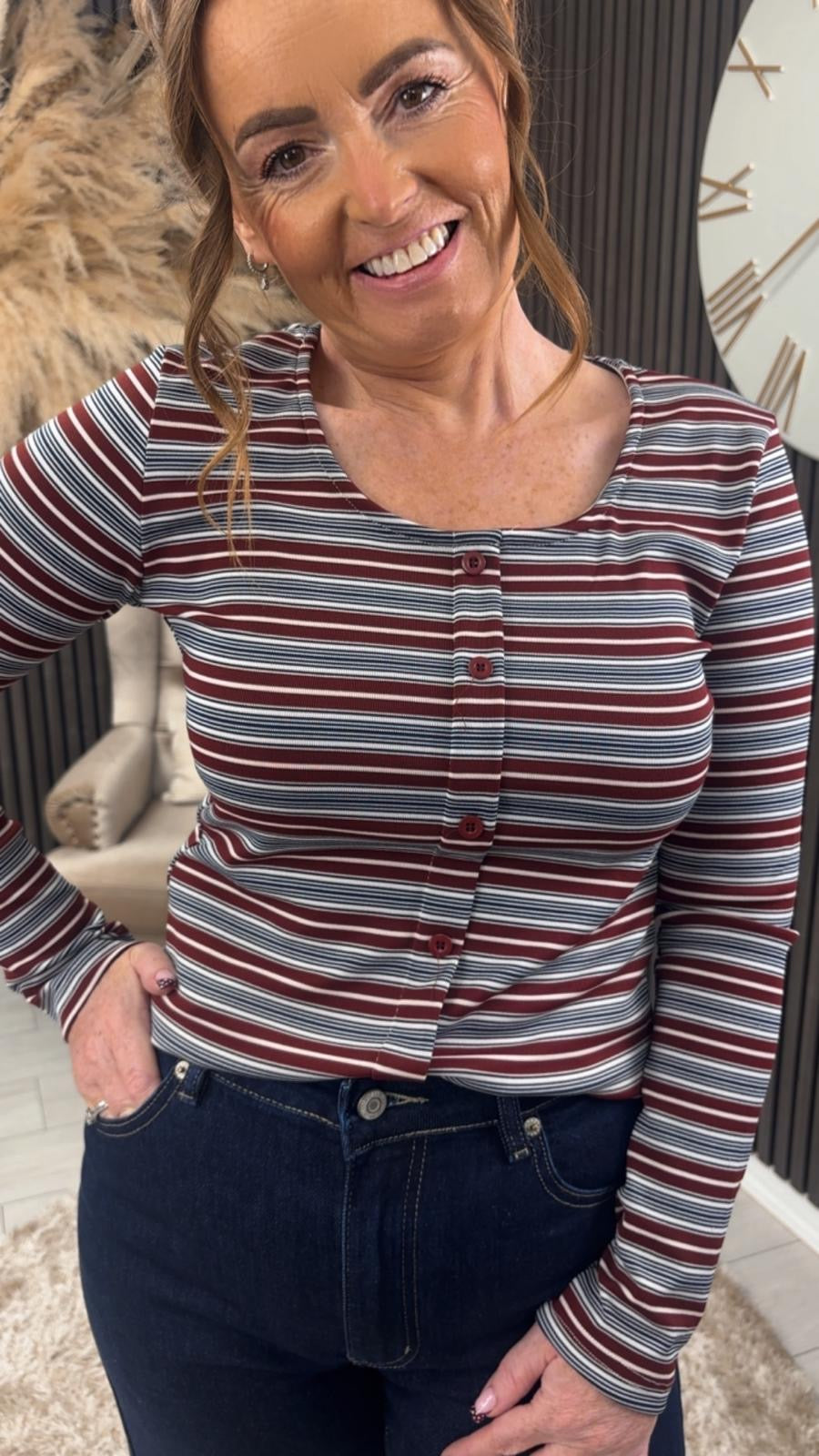 LAUREN TOP - NAVY/BURGUNDY