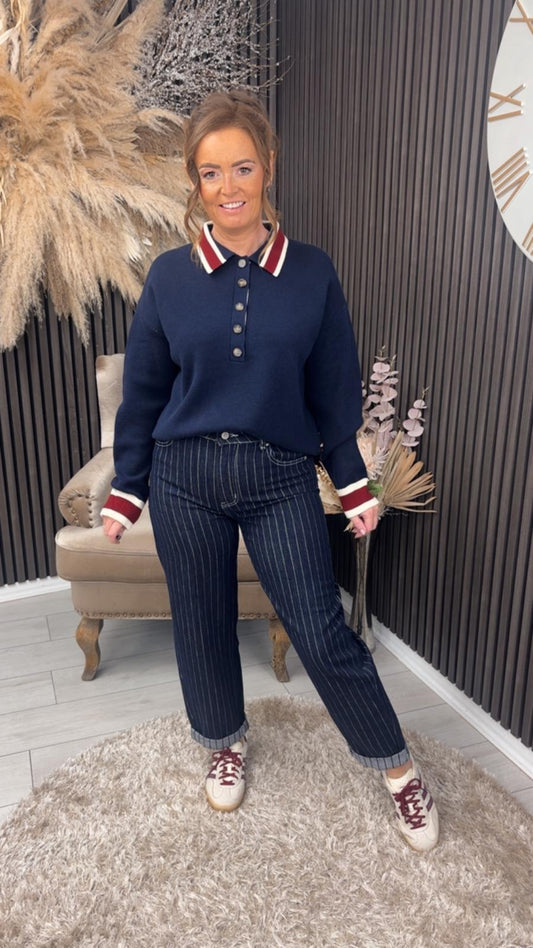 MIKAELA JEANS - DARK DENIM STRIPE