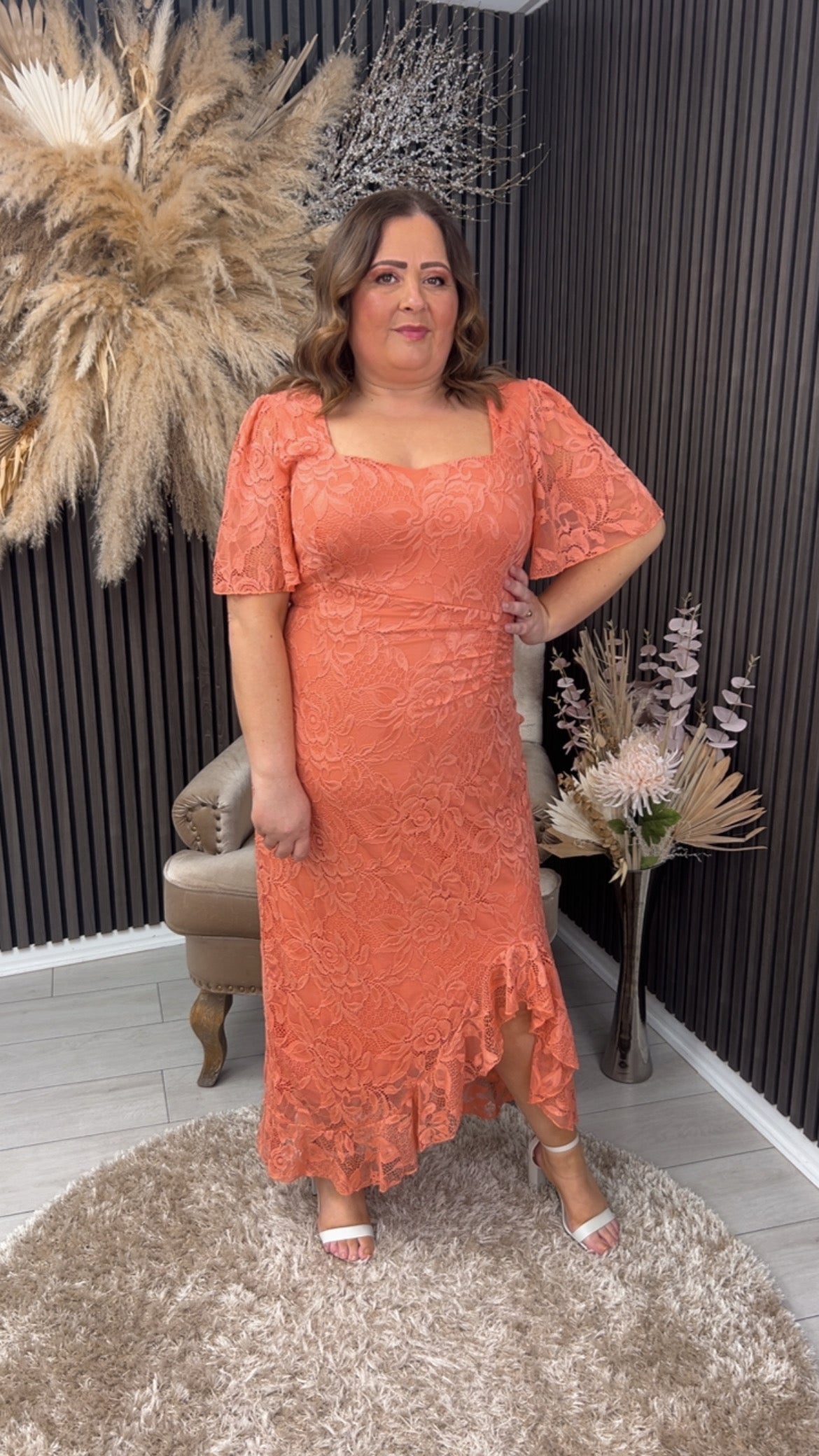 HEIDI LACE DRESS - CORAL
